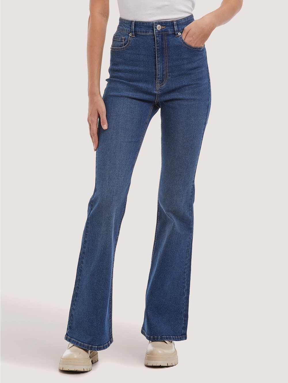 Alcott Stretched High-Rise Flare Jeans in Dark Blue Denim Size 32
